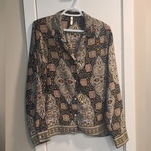 Simons Miiyu Paisley Pearly Button Loungewear Blouse - 100% Polyester - Size M